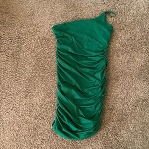 Green ruched mini dress